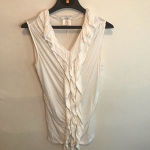 Givenchy Paris Cream Viscose Sleeveless Ruffle Top